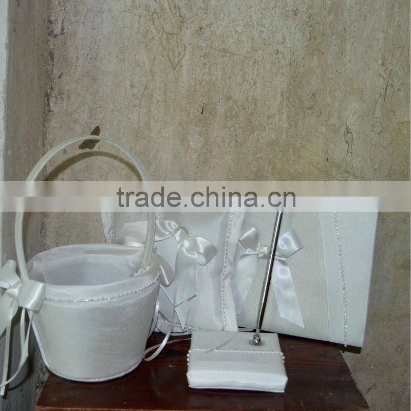 2016 Trendy Small Satin Rosette Wedding Party Pocket Ring Pillow Pearl Cushion Decoration Wedding Party Supplies