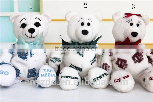 Wholesale Plush Toy White Teddy Bear with Printed Pattern/Soft Gift Toy Bear with Silk Bow/Stuffed Toy White Bear