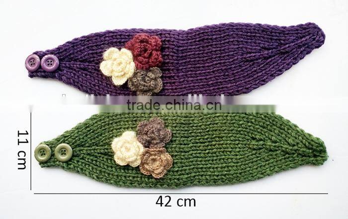 Good-looking 3 Flower Decorated Fashion Women Knitted Headband Headwear