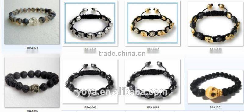 BRH0914 Polished onyx& gold pleated bicone brass bead craff macrame bracelet