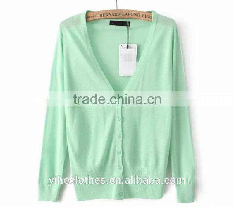 Fashion deep v-neck knitting wear thin cardigan coat for laody's wear