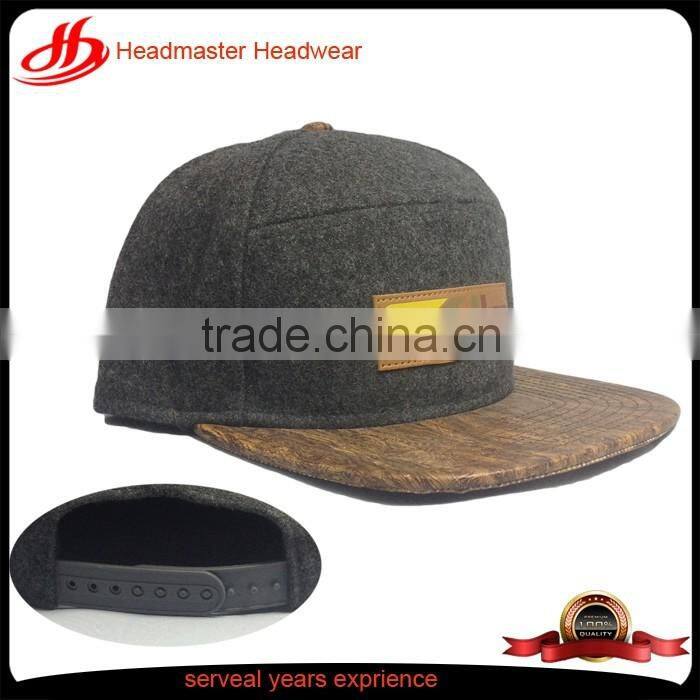 custom melton wool snapback cap wood brim 5 panel watermelon snapback hats