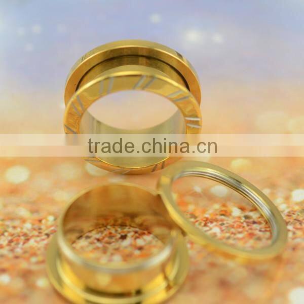 Gold plated surface engraved ear tunnel plugs body piercing jewelry