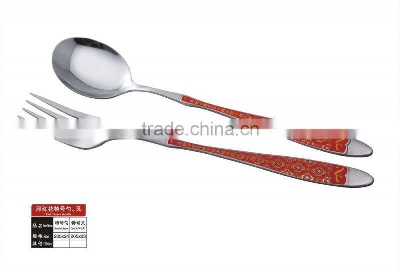 Jieyang top ranking stainless steel special big spoon with elegant red flower printing