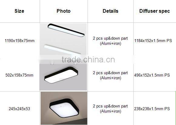 retangular white or black square ceiling panel light
