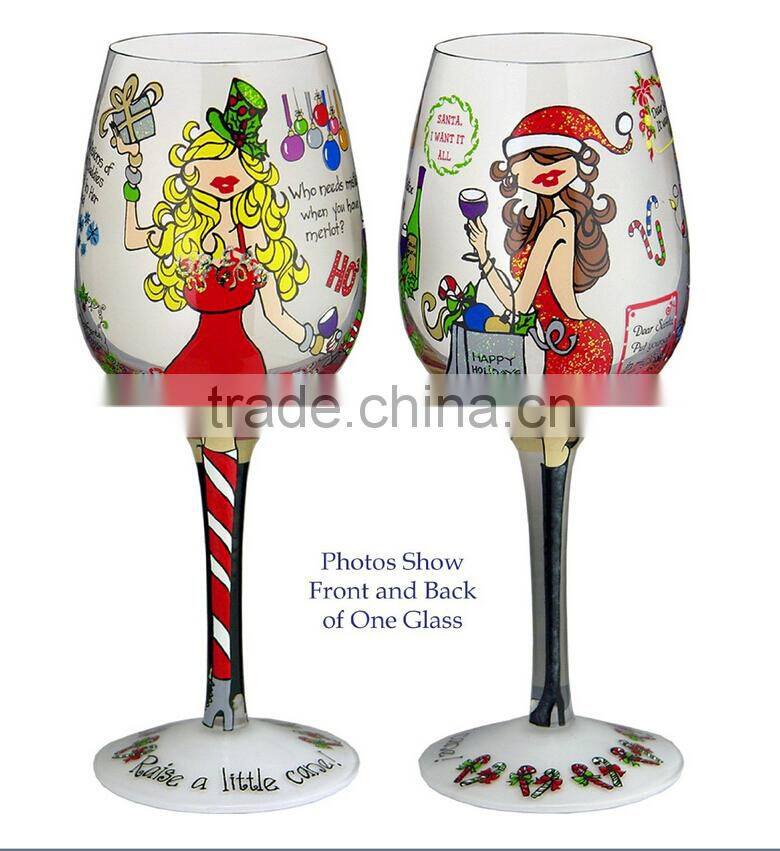 Colorful Mouth Blown Painted Wine Glass/Stemware
