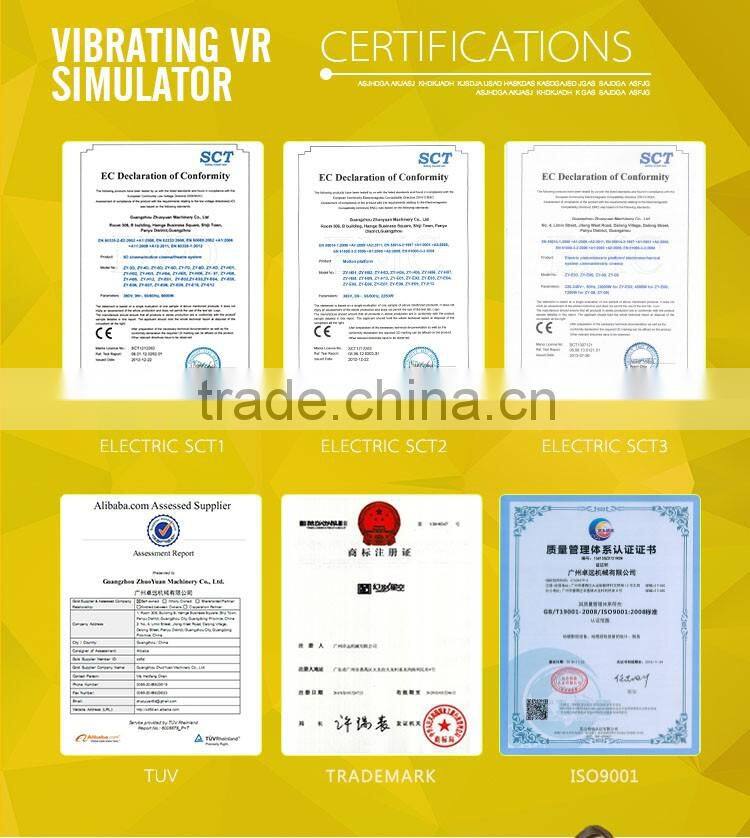 2016 Guangzhou Zhuoyuan 9d theatre simulator VR equipment with wonderful vr 9d theatre simulator