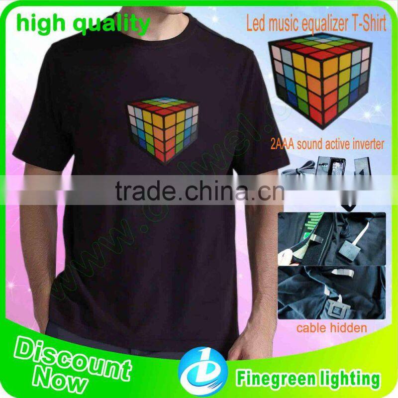 wireless sound activated el flashing t shirt with velcro