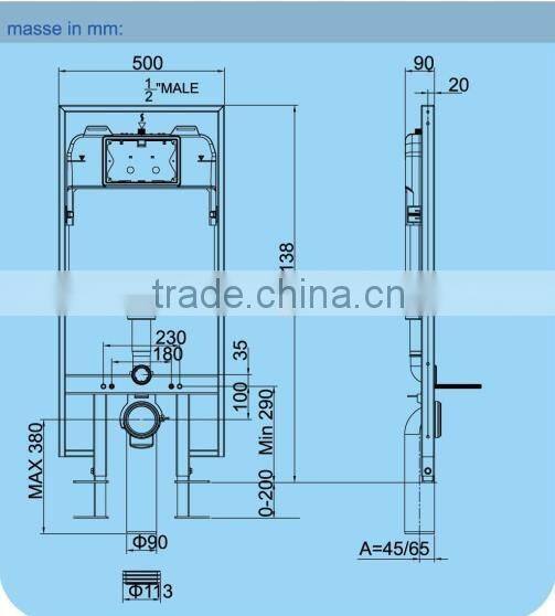 In-wall cistern with universal frame for wall-hung WC toilet with dual flush for bathroom made in China