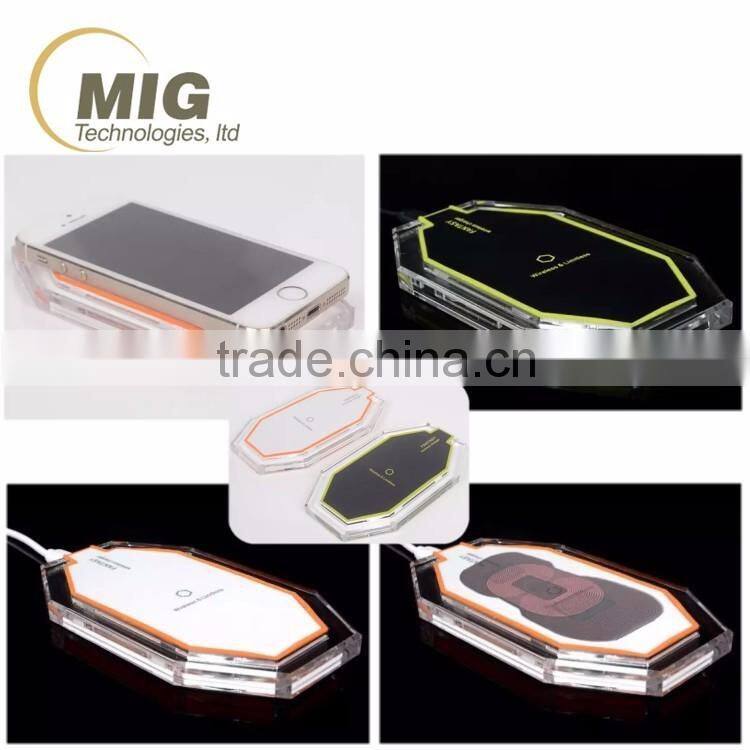 High quality wireless charger for samsung galaxy s6 s6 edge note 5 transparent wireless charging pad with 3 coils