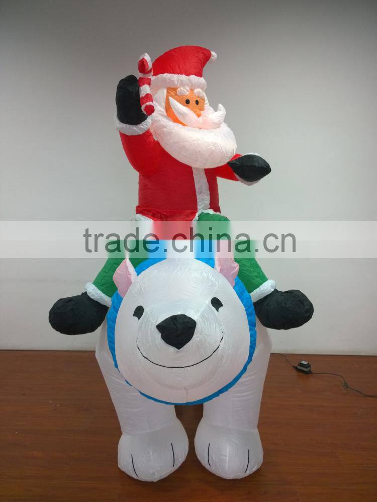DJ-XT-65 inflatable christmas santa on polar bear with candy airblown music decoration