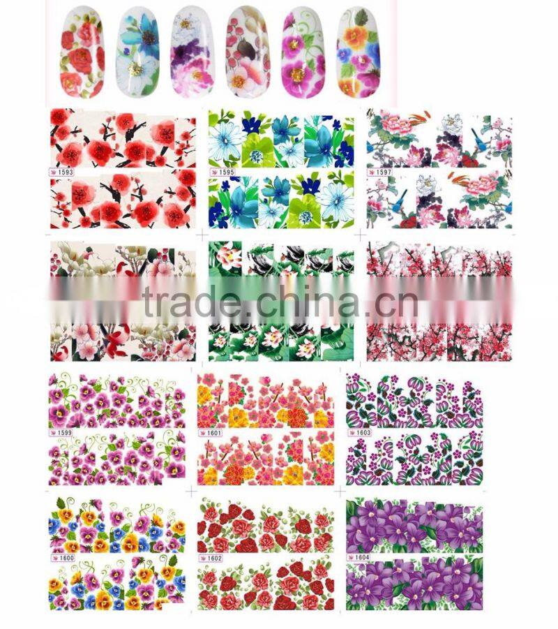 1X Water Stickers Nail Decals Stickers Water Transfers Decal Full Page Cover 12 Flower Designs