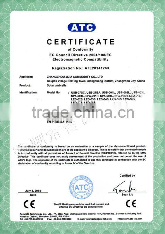 Use for phone,pad,tablet pc charging USB solar charger umbrella