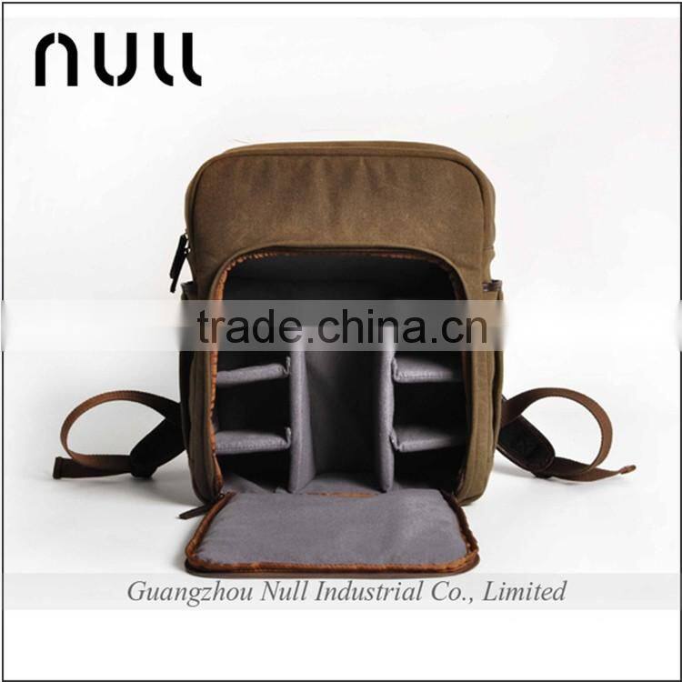 Hot selling durable hiking travelling canvas and leather dslr backpack oem camera bag