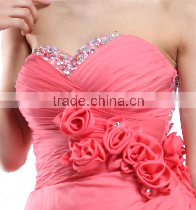 China Wholesale Pink Color 2015 Maxi Chiffon Beaded Cocktail Dress