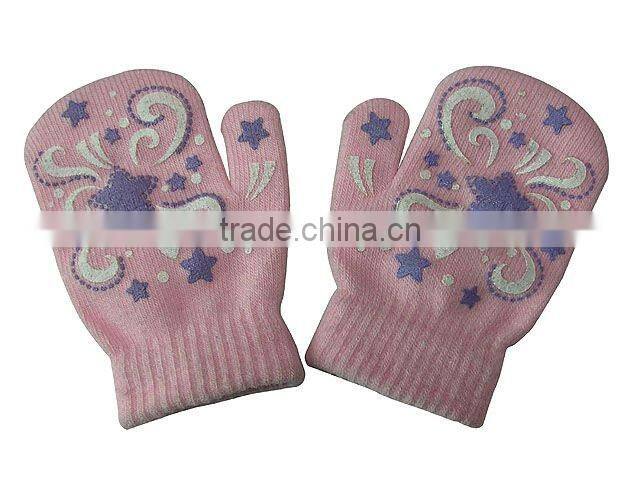 100% acrylic knitted flat embroidery magic glove