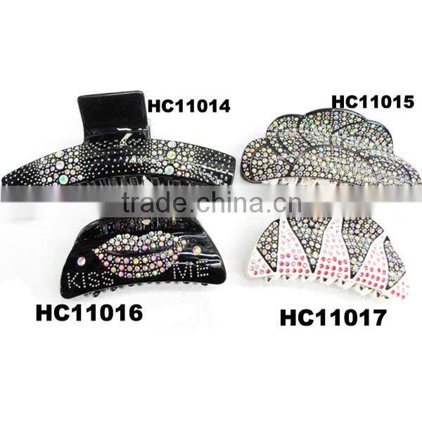 fashion rhinestone sexy lip claw plastic hair clips