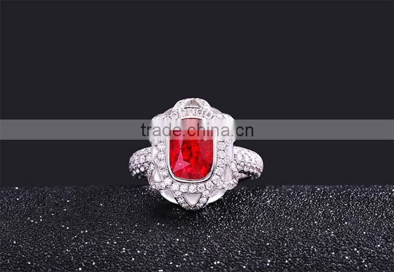 guangzhou factory jewellery gold fashionable18k gold inlay diamond red natual gemstone ruby ring for women precious gold jewelry