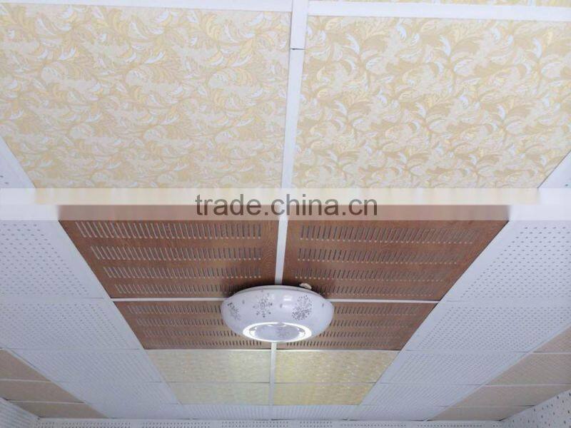 sound absorbing perforated gypsum ceiling tiles with wooden pattern