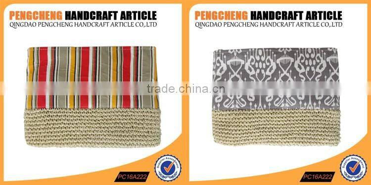 Ladies party hand bag and straw cluth bags with crochet vertical stripes