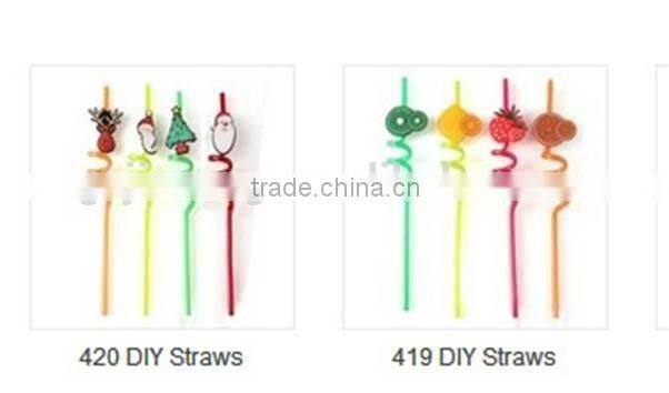 Disposable plastic straw with different colors curly drinking straws
