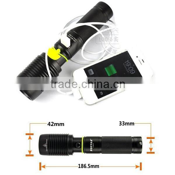POPPAS 6618 High Power XML T6 Led Aluminium USB 5 pin Rechargeable Zoomable LED Flashlight Torch Set