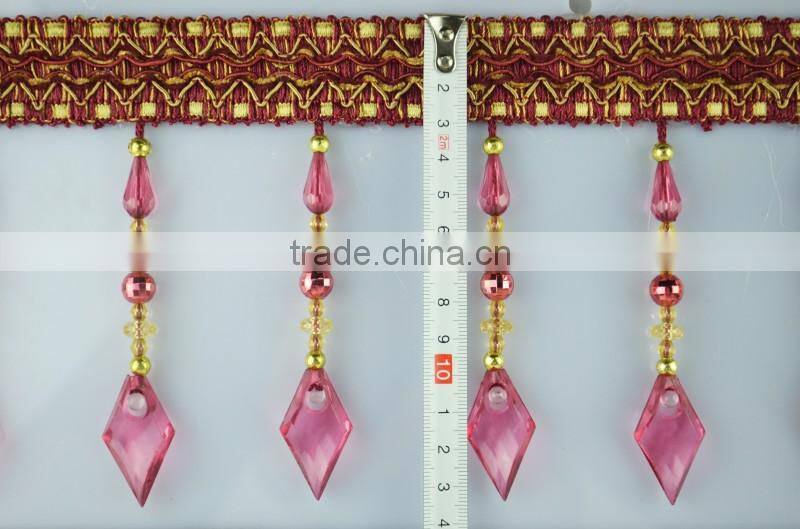 fabric fringe trim decorative for home,polyester beaded fancy fringe