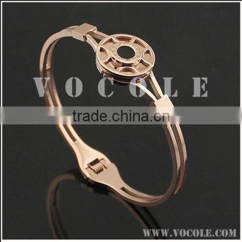 Rose gold stainless steel 316L simple bangle jewelry with circle charm