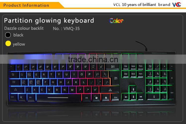 Three colors backlit usb wired partition flash office/net bar keyboard