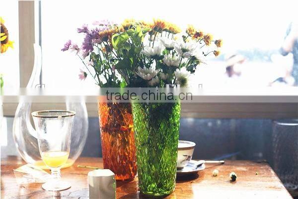 wholesale cheap tall colored clear glass vases for flower made in China