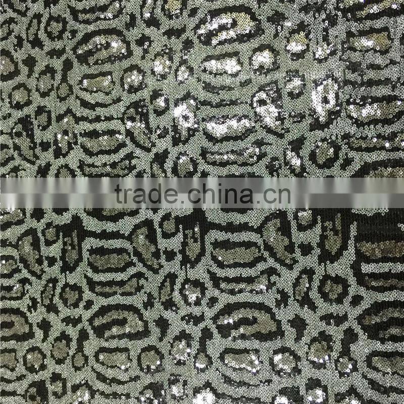 snake embroidered 3mm sequin fabric leopard
