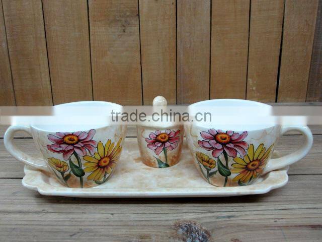 Wholesale handpaint daisy ceramic creamer with sugar bowl set