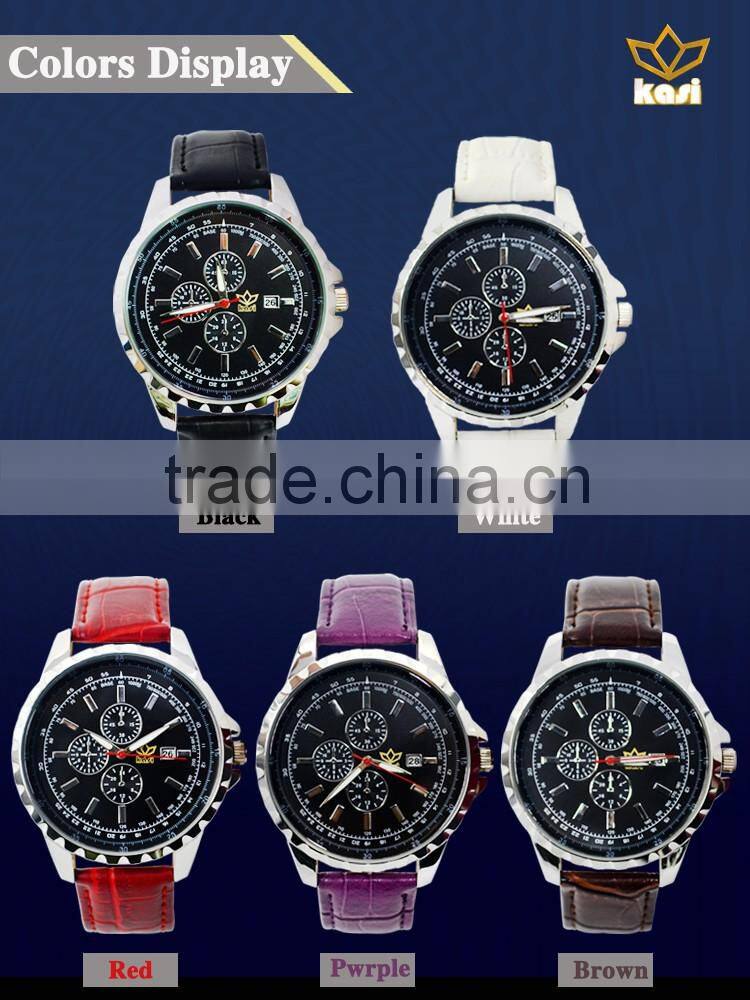 Wholesale price alloy watchcase stainless steel leather quartz analog watch Y005