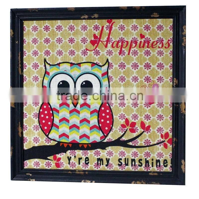 Burlap Wall Art Decoration Black Wood Frame Printing