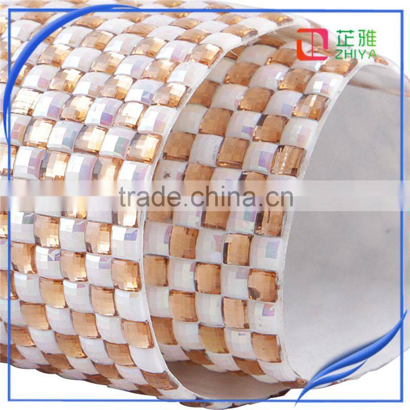 4mm self sticker lct gloden with white ab color luxury craft wholesale rhinestone mesh rhinestone fabric
