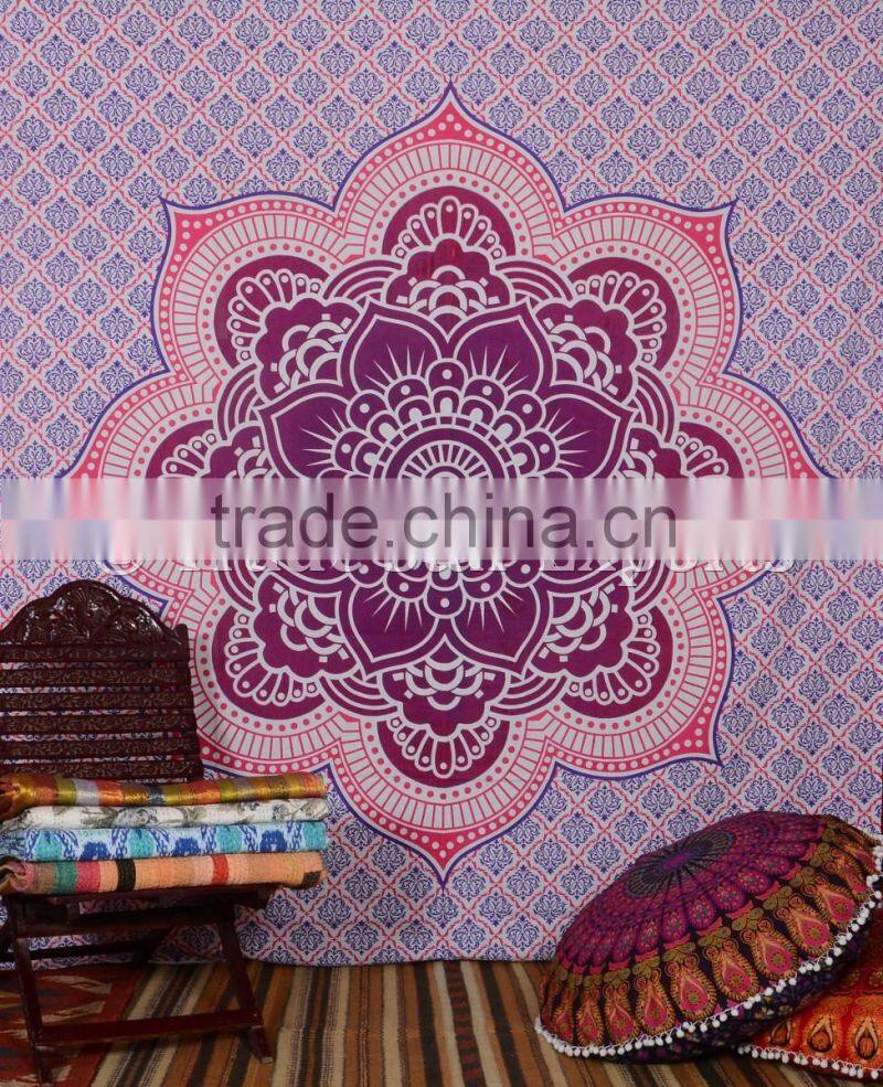 Indian Ombre Lotus Tapestry Psychedelic Mandala Wall Hanging Ethnic Bedspread Boho Wall Art Tapestry