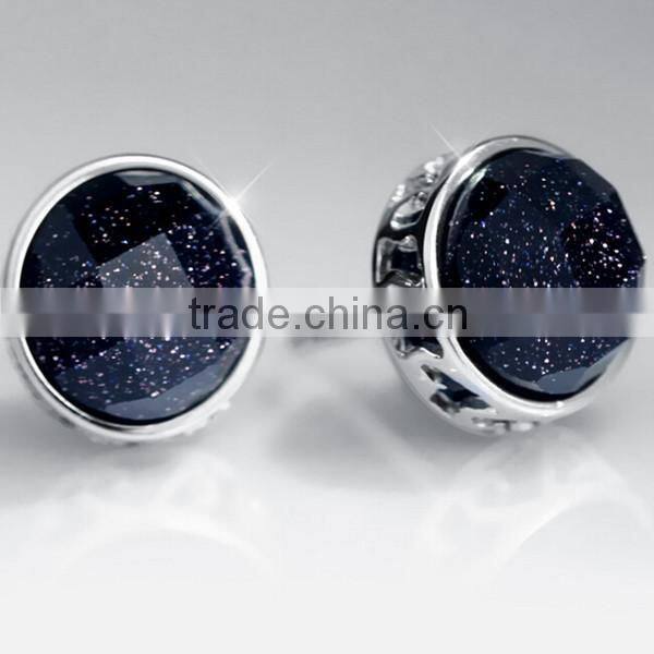 Top quality new design products 925 sterling silver round black agate facted stud earring sold by pairs