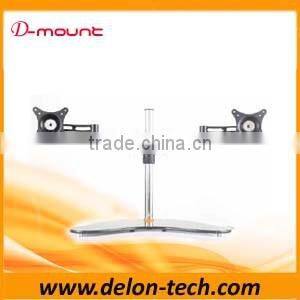 glass aluminum LCD tv table holder double arm monitor desk bracket