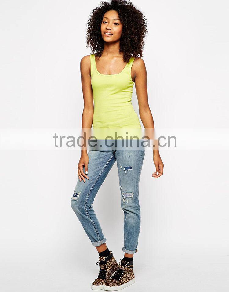 wholesale slim fit ladies 100 cotton tank top with o neck plain gym singlet