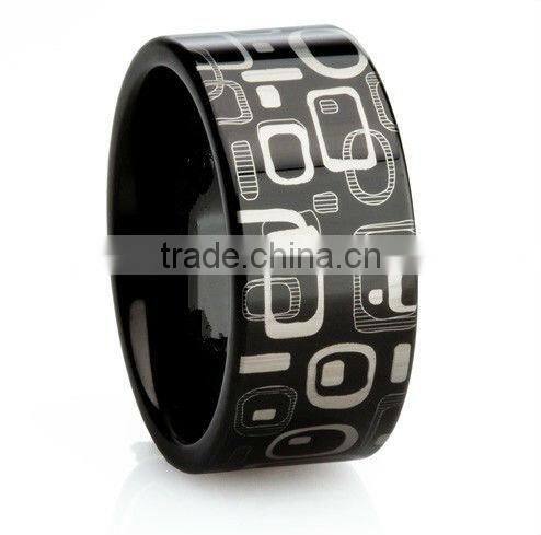 men's tungsten ring laser flower or lucy , Black IP tungsten carbide ring, Tungsten ring for men,Charm accessory