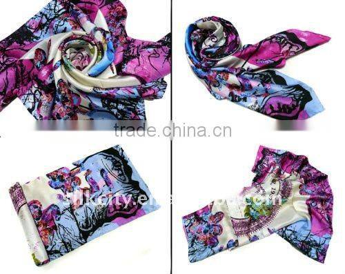 Laday's Lastest Winter print square silk scarf