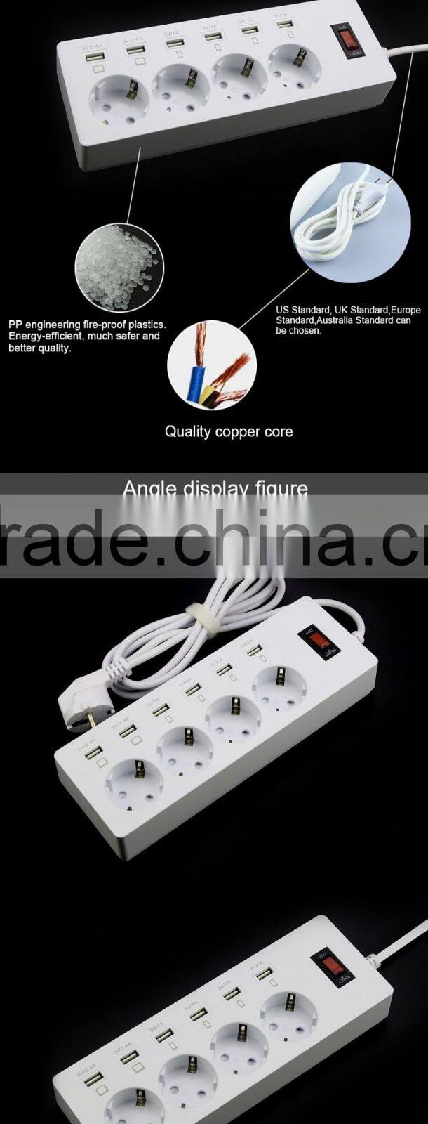 2016 new electric socket surge protector retractable smart 6 usb power strip