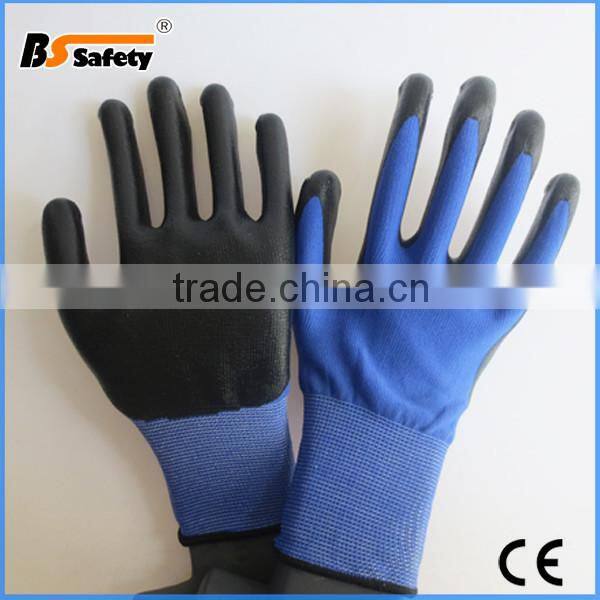 BSSAFETY blue nylon polyester gloves with black nitrile coated