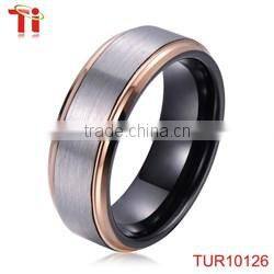 two-tone tungsten ring, gold and blue tungsten wedding band ring