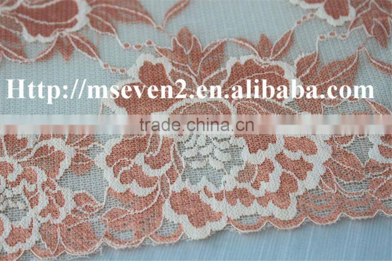 hot selling 20cm width elastic band brazilian hair flower pattern full lace trim