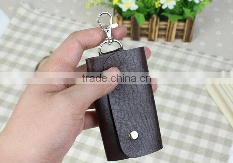 2014 New Portable Women Men PU Leather Key Wallets Case Holder Purse Organizer Bag 6 Key Rings for Car Door Drawer Lock Keys