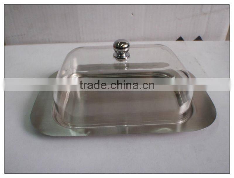 Retangular stainless steel butter dish with lid