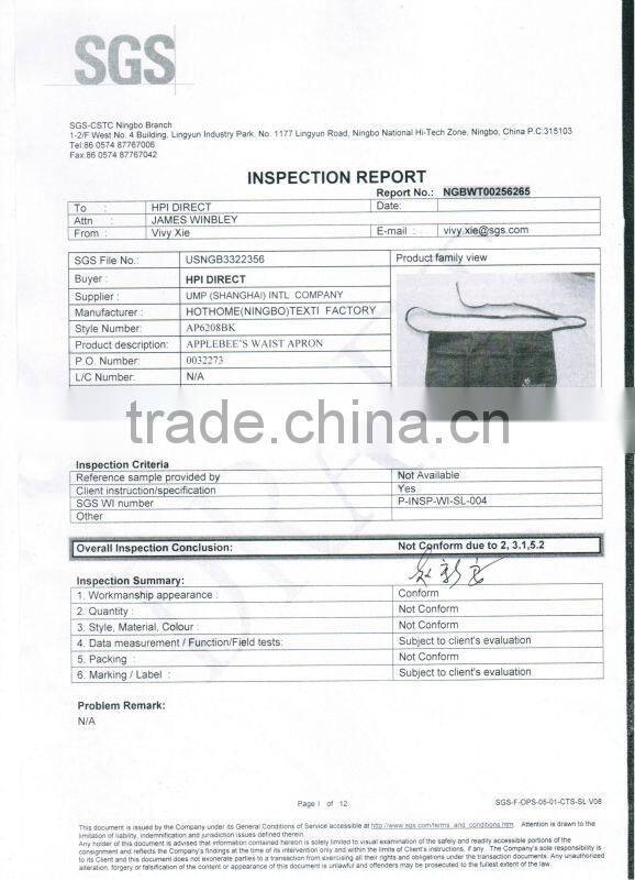 Adjustable neck strap black bib apron for waiter