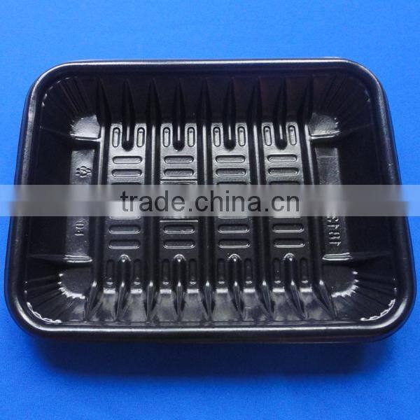 Black 1000ml pp black plastic tray with lid, black square plastic fish tray with lid