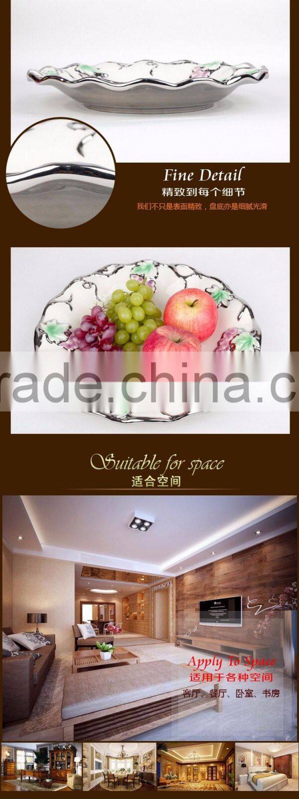 Wholesale ceramic plates dishes,golden round plate grape style